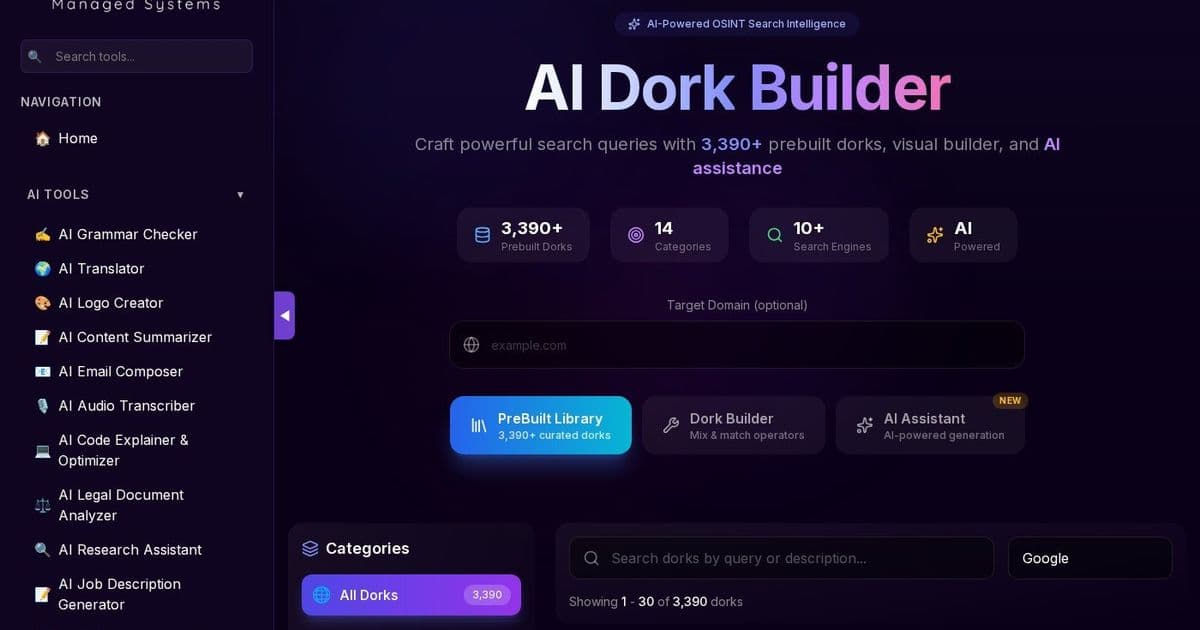 AI Dork Builder: Revolutionizing OSINT with 3,390+ Prebuilt Search Queries