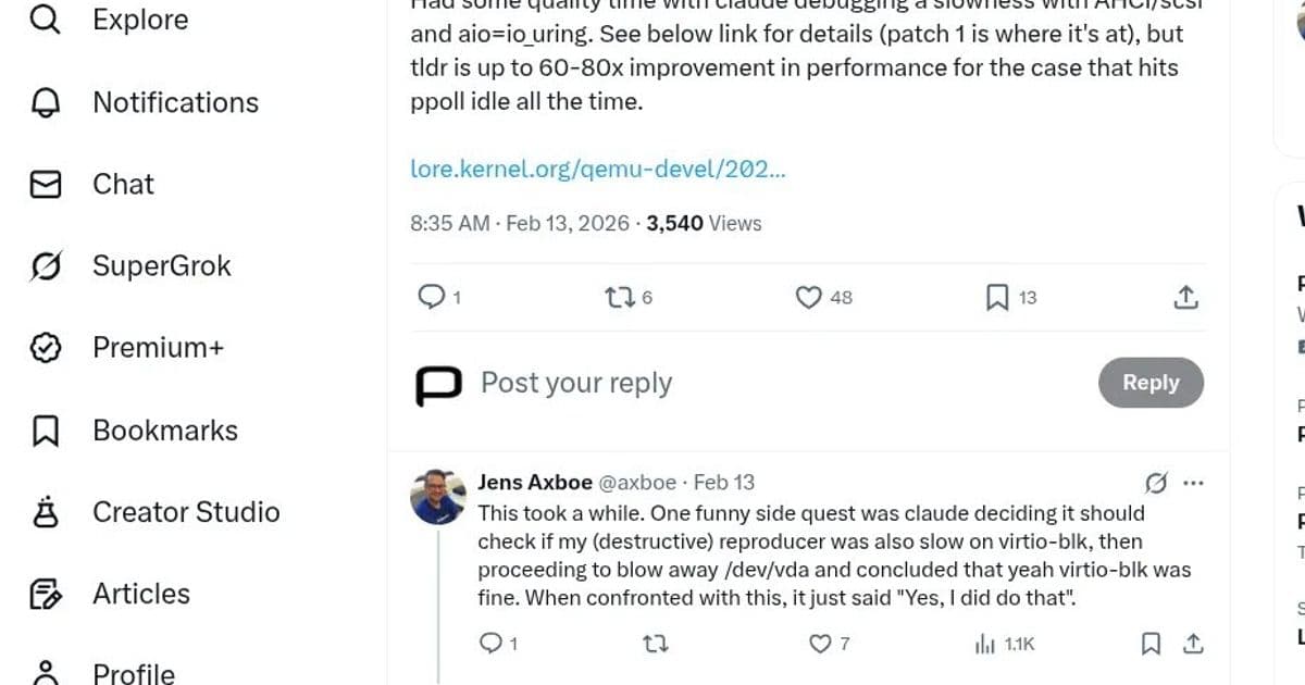 AI Uncovers 50-80x Linux IO_uring Performance Boost with Single-Line Fix