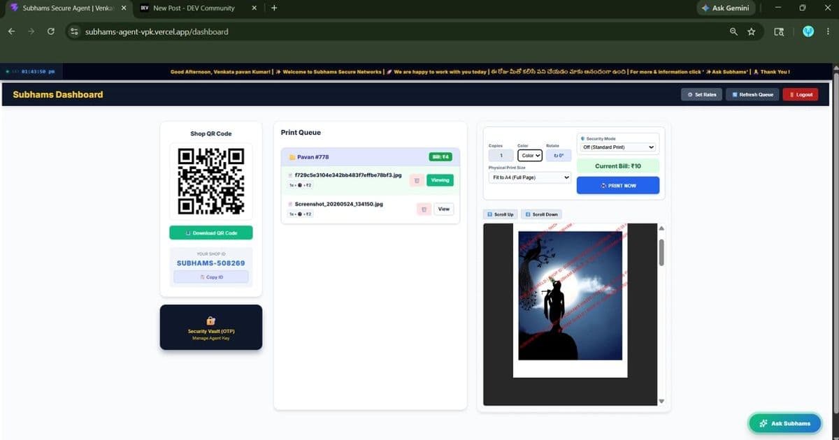 Architecting Subhams Secure Agent: Real‑Time Cloud Printing with Node.js & WebSockets