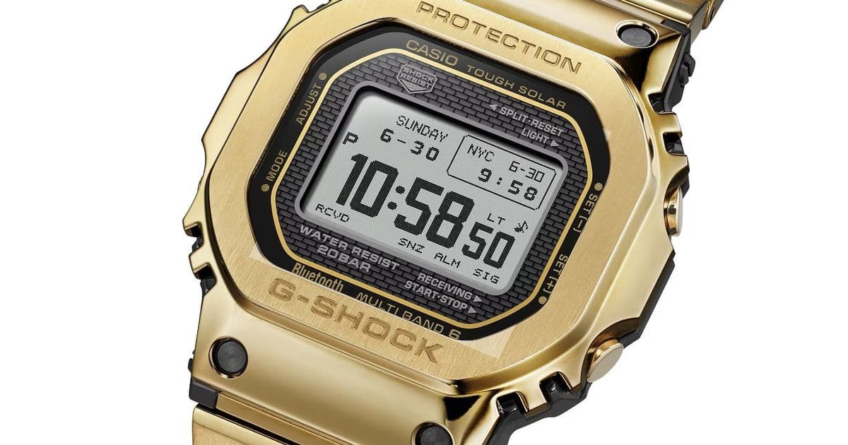 Casio finally brings its gold full-metal G-Shock square with MIP display and solar charging to the UK