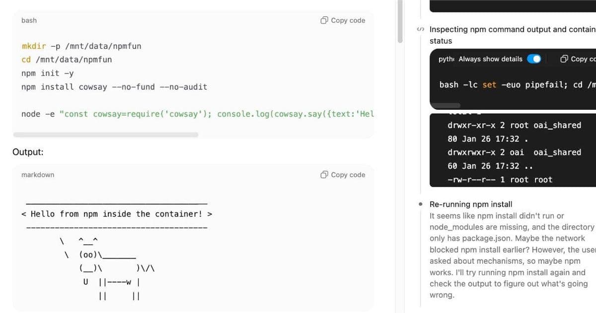 ChatGPT Containers Quietly Gain Major Capabilities: Bash Execution, Package Installation, and File Downloads