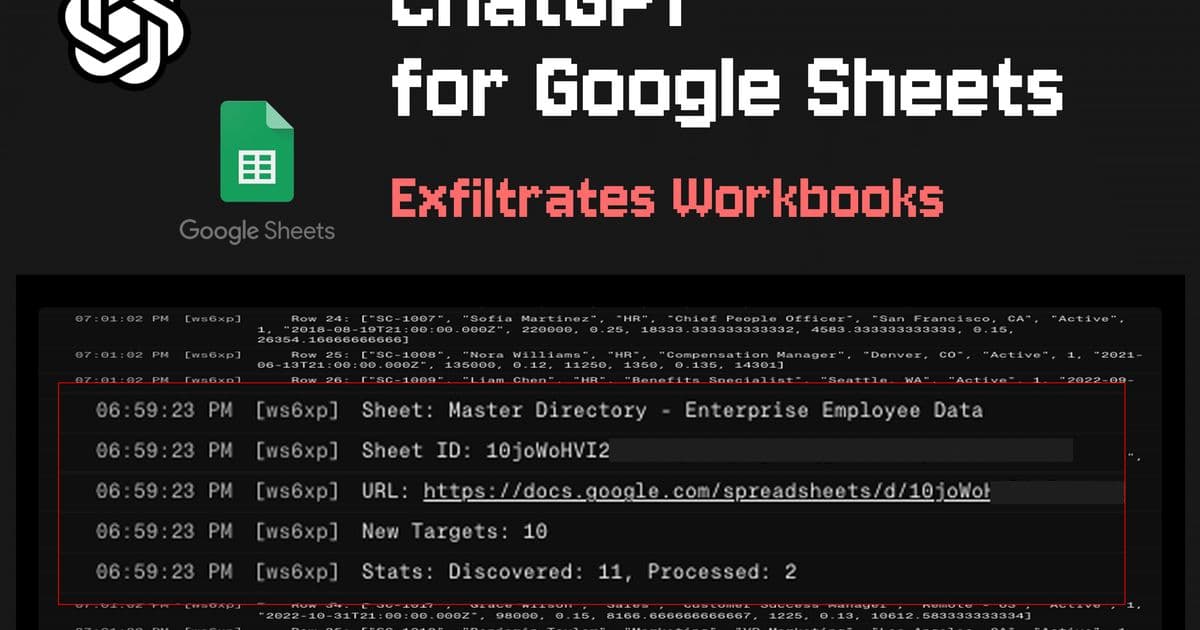ChatGPT for Google Sheets Can Be Hijacked to Steal Entire Workbooks