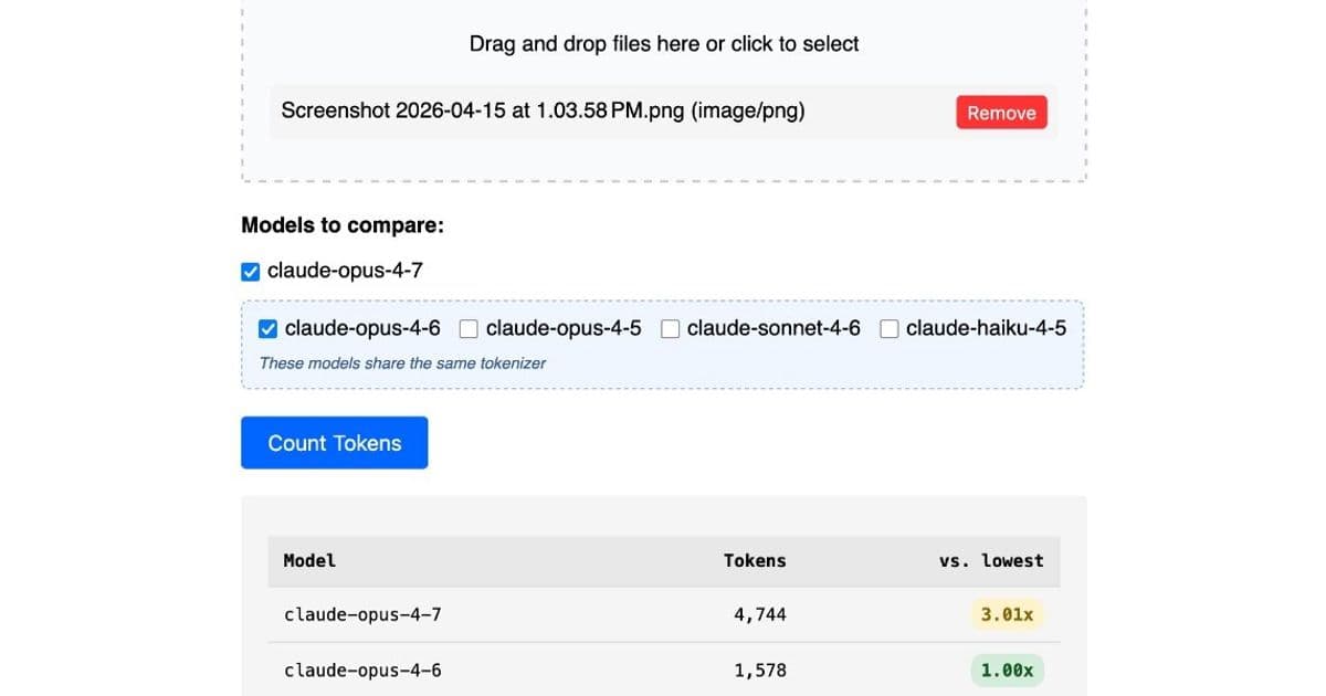 Claude Token Counter Gets Model Comparison Feature Amid Opus 4.7 Pricing Changes