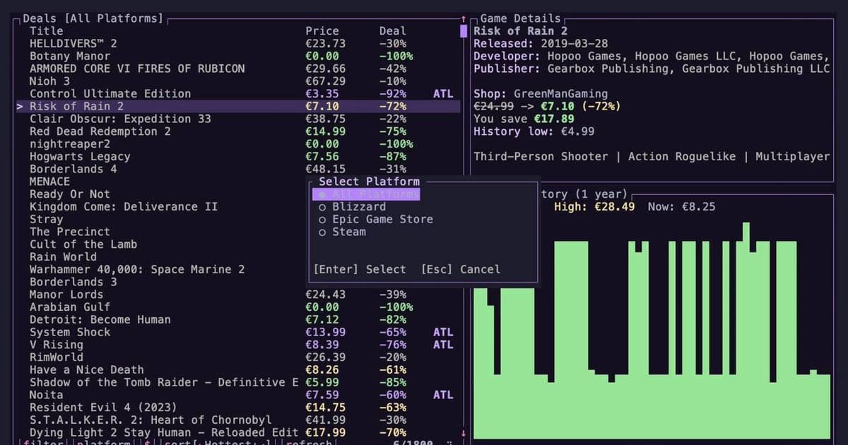 Dealve: A Sleek Terminal Interface for Game Deal Hunting