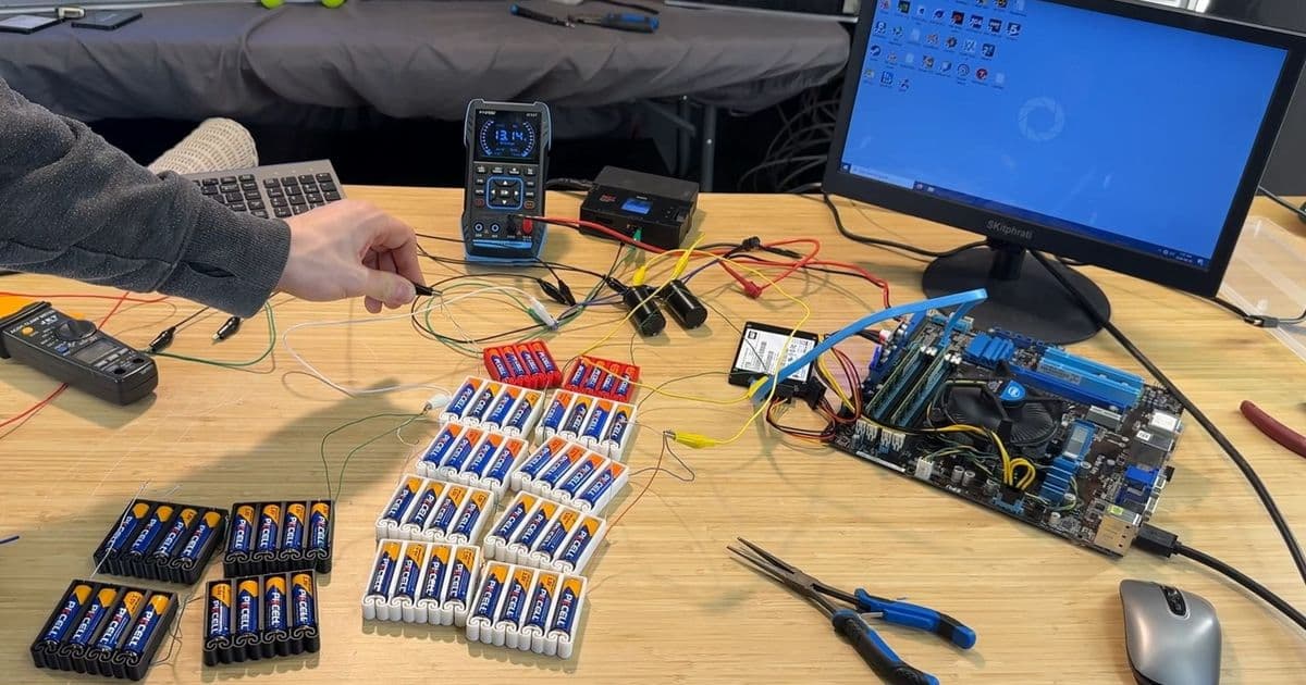 Enthusiast Runs Desktop PC on 56 AA Batteries — Intel System Lasts Less Than 5 Minutes Playing Minesweeper