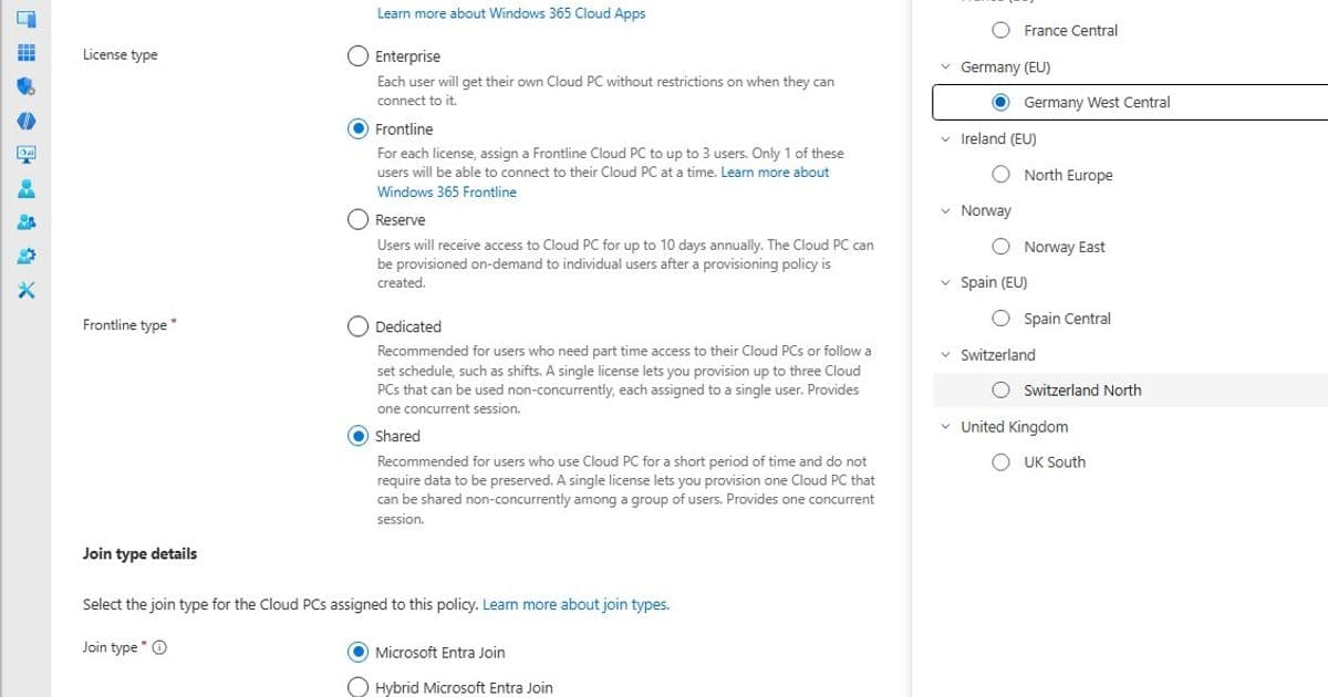 Windows 365 Frontline Shared Mode Expands to Germany West Central and Switzerland North