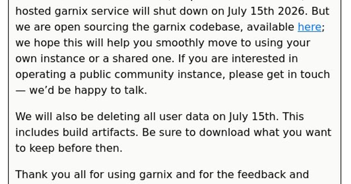 Garnix Announces Shutdown and Open‑Source Release After Joining Shopify