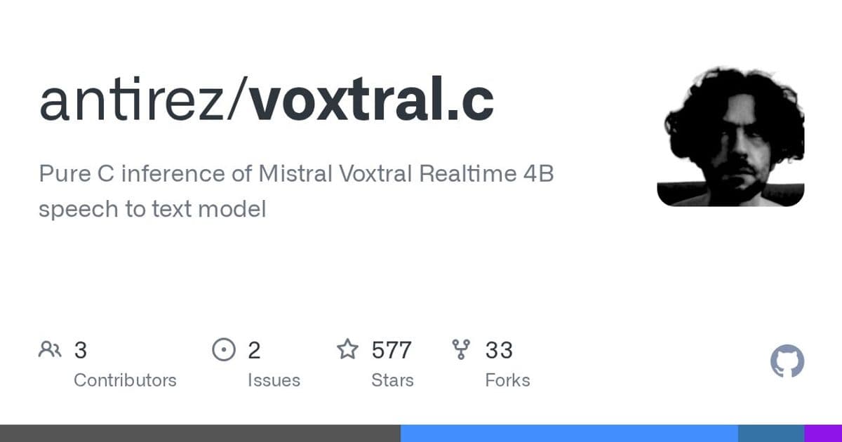 Voxtral Realtime 4B Gets Pure C Implementation for Portable Speech-to-Text