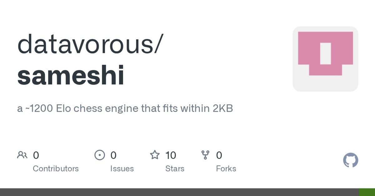 sameshi: A 2KB Chess Engine That Plays at 1200 Elo