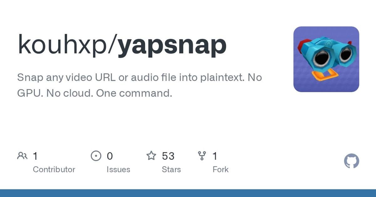 yapsnap: Fast, Offline Video Transcription Tool Runs Entirely on CPU