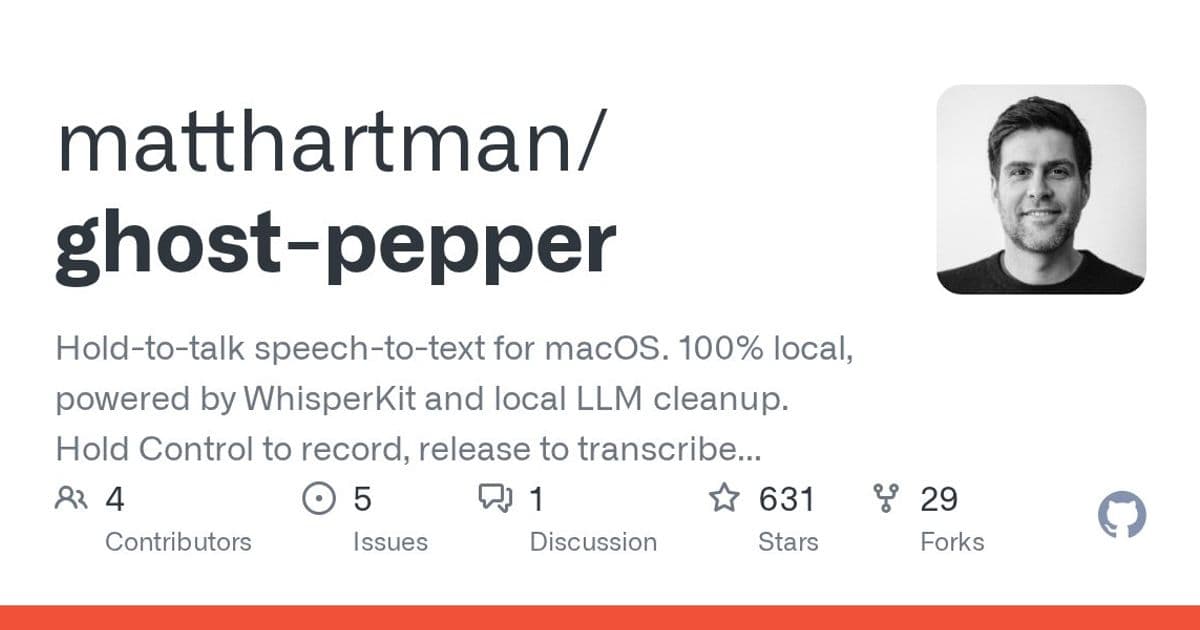 Ghost Pepper: 100% Local Hold-to-Talk Speech-to-Text for macOS