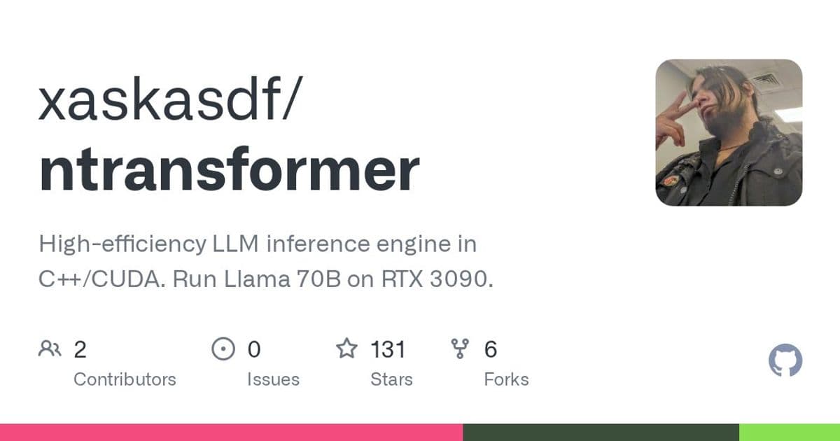 nTransformer Enables Llama 70B Inference on Single Consumer GPU with Novel Streaming Architecture