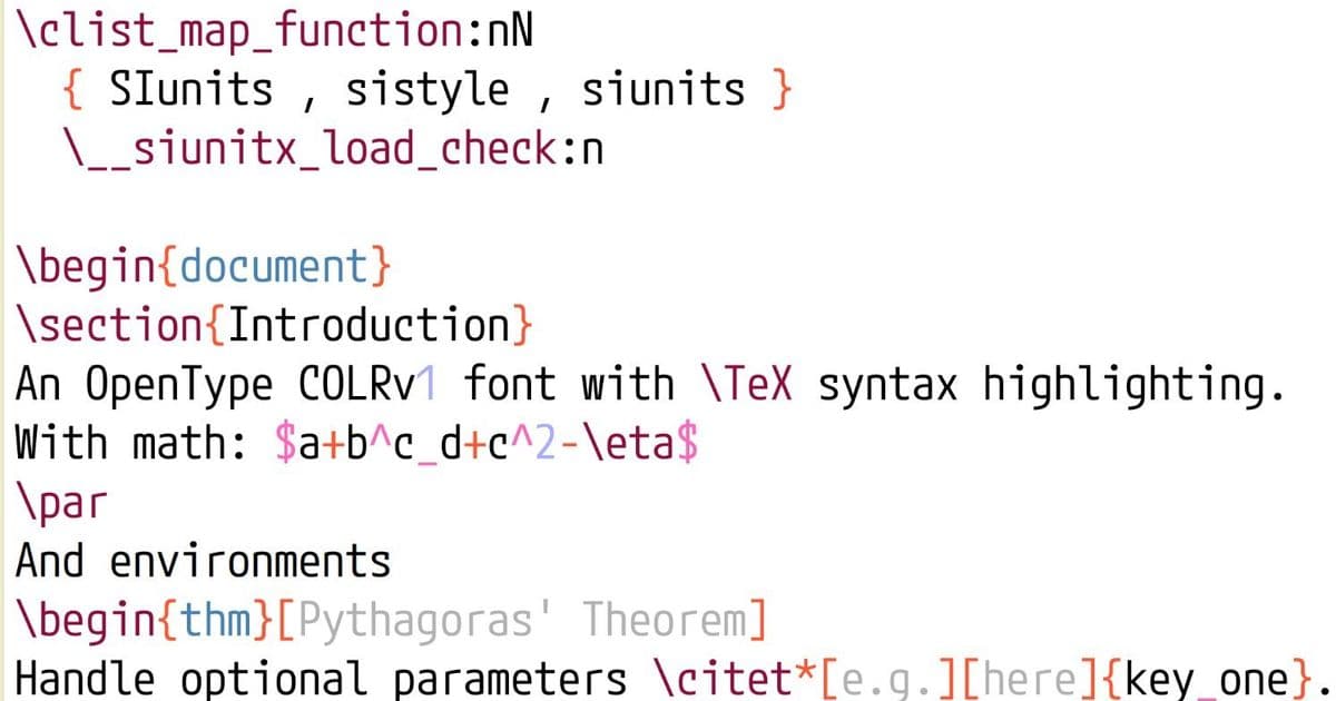 Innovative OpenType Font Brings Built-In Syntax Highlighting to TeX Documents