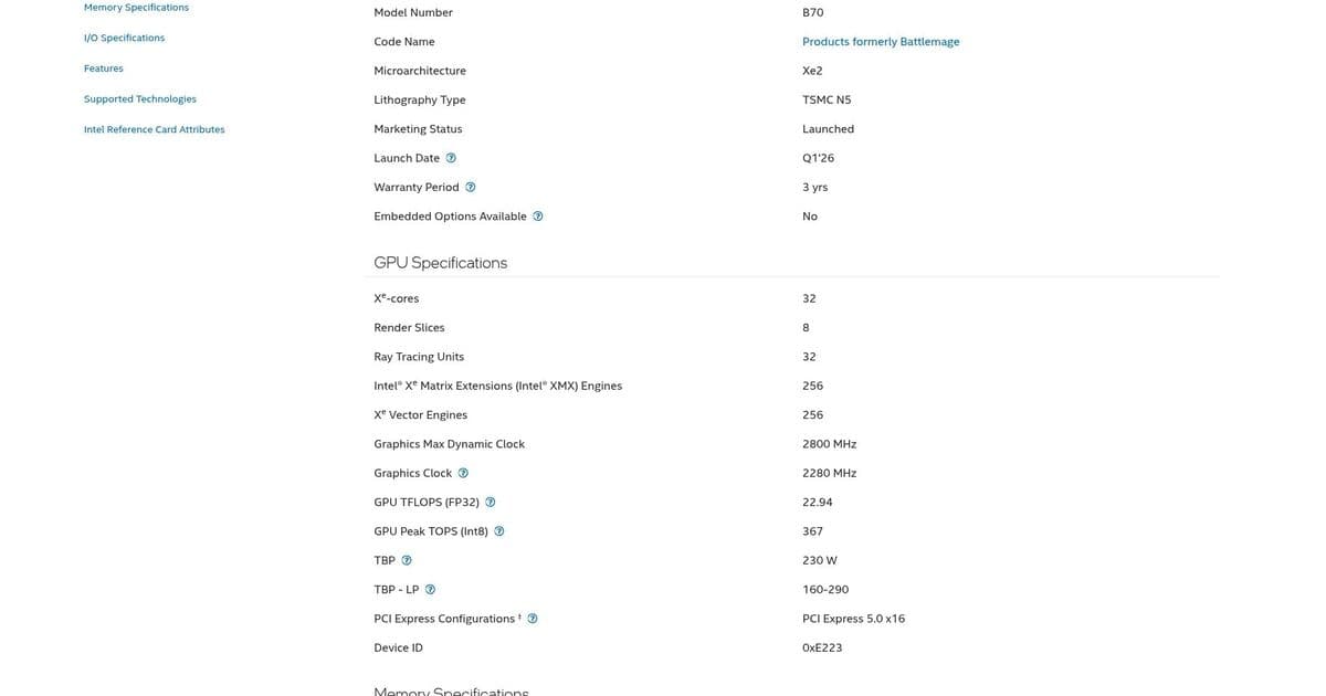 Intel Arc Pro B70: 32GB GDDR6 Professional GPU Targets AI Workloads