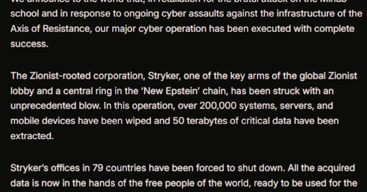 Iran-Backed Hackers Target Stryker in Data-Wiping Attack