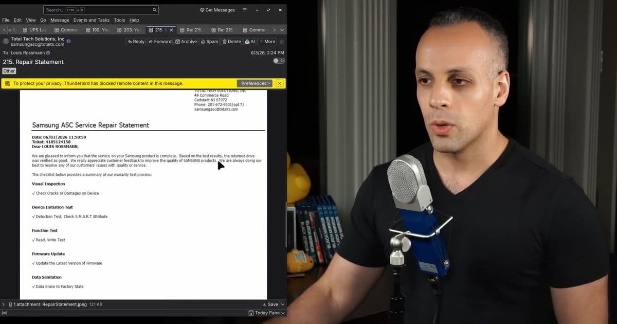 Louis Rossmann Sues Samsung Over 4TB 990 Pro Warranty: $330 Refund Versus a $949 Replacement