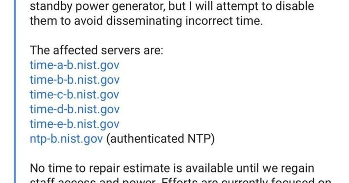 NIST Boulder Atomic Clock Failure Disrupts Critical Time Infrastructure