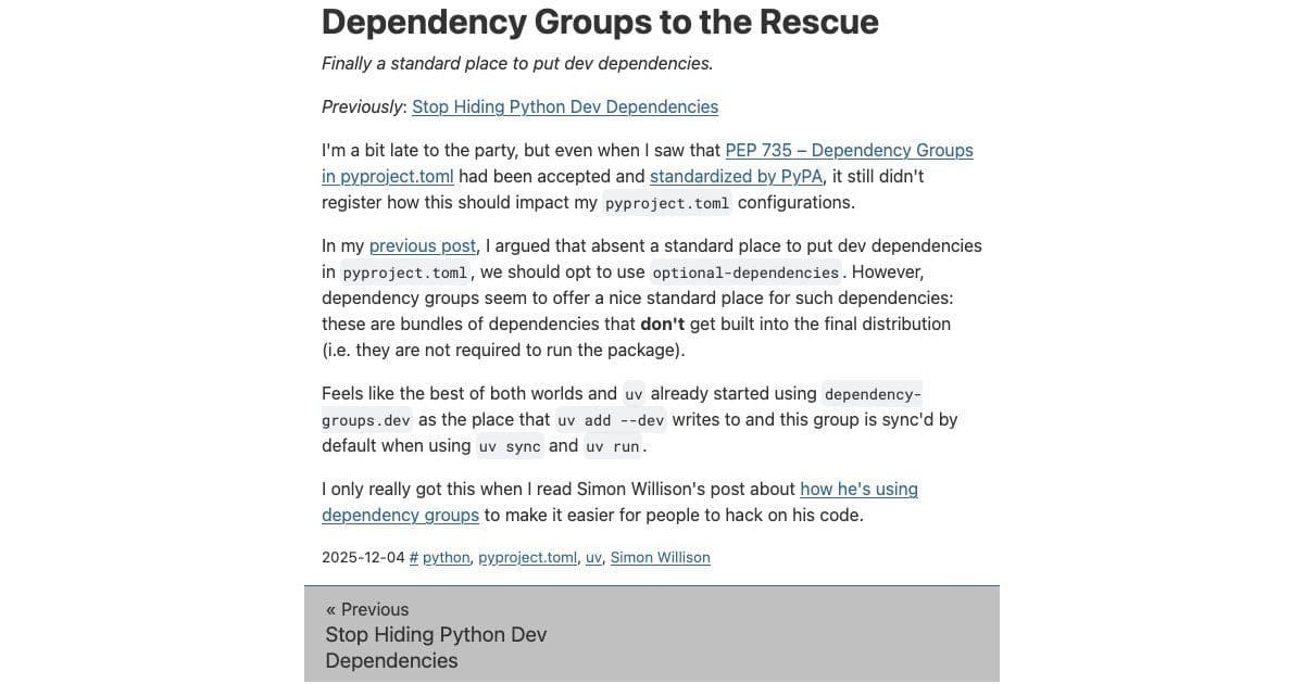 PEP 735 Gives Python Developers a Clean Spot for Dev Dependencies