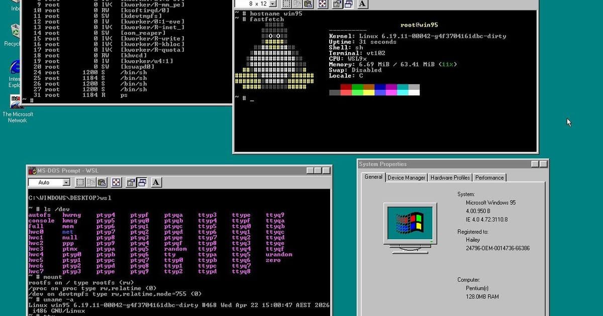 Windows 9x Subsystem for Linux Brings Modern Apps to 30-Year-Old OS