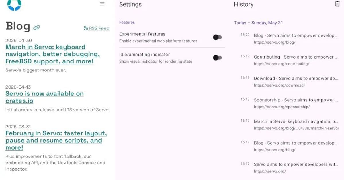 Servo 0.2 Brings Major UI Overhaul and New Web Feature Support