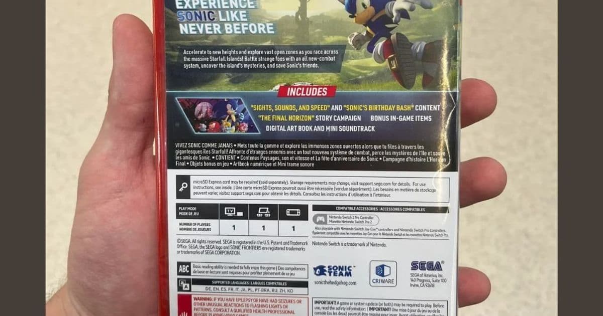 Walmart worker posts Sonic Frontiers: Definitive Edition Switch 2 box photos