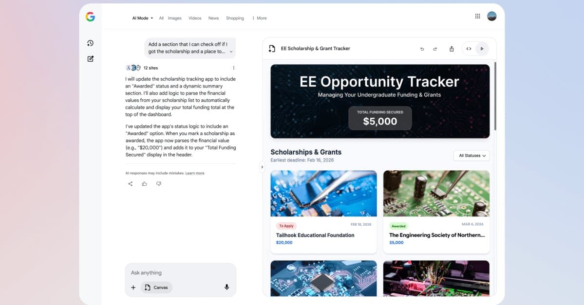 Google Expands Canvas Workspace to All US Users in AI Mode
