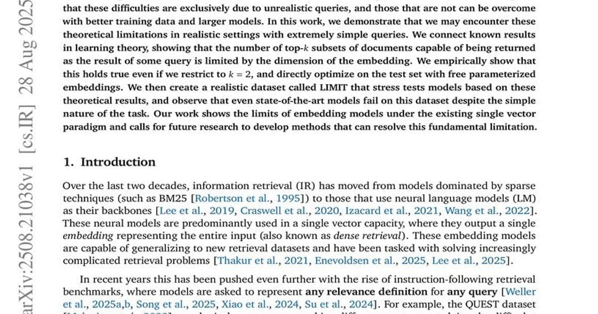 The Inescapable Limits of Embedding-Based Retrieval: New Study Exposes Fundamental Trade-offs