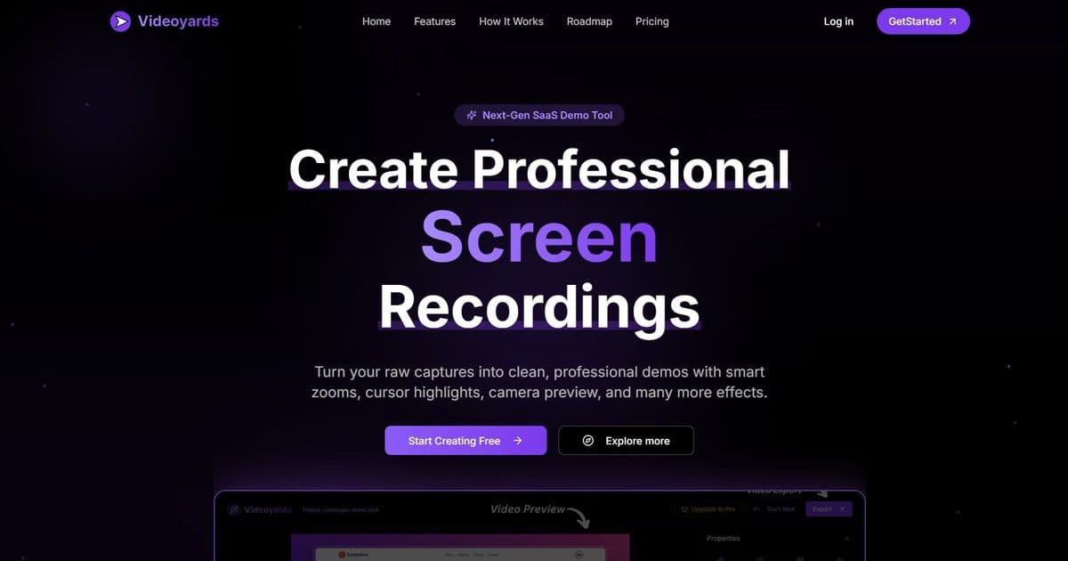 Videoyards Enters Screen Recording Arena with AI-Powered Editing for SaaS Demos