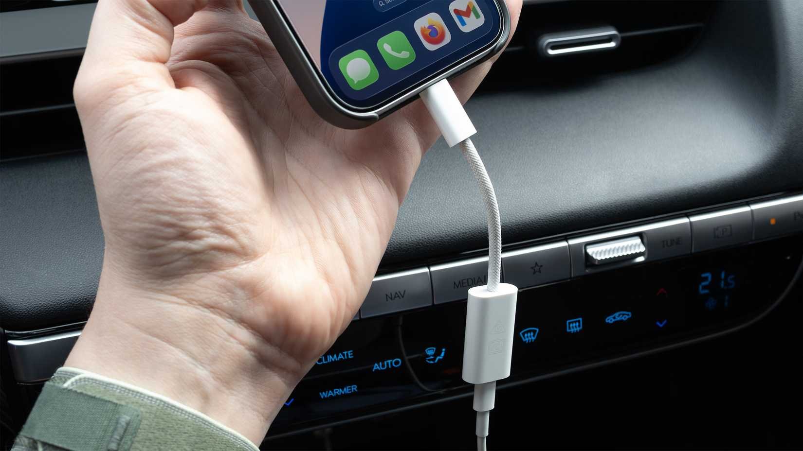 CarPlay hooked up via USB with the iPhone 17 Pro 
