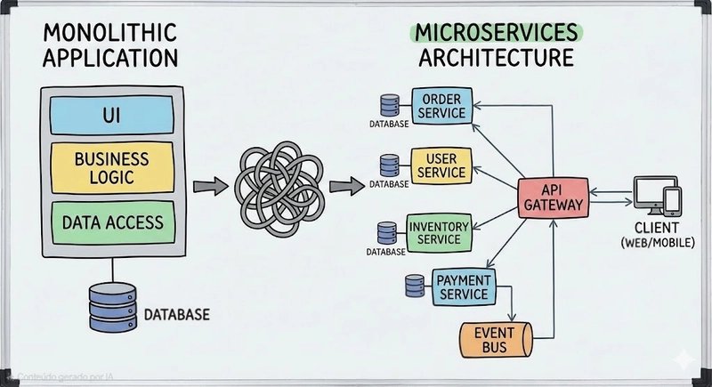 Comparativo entre um monolitoe microsserviços