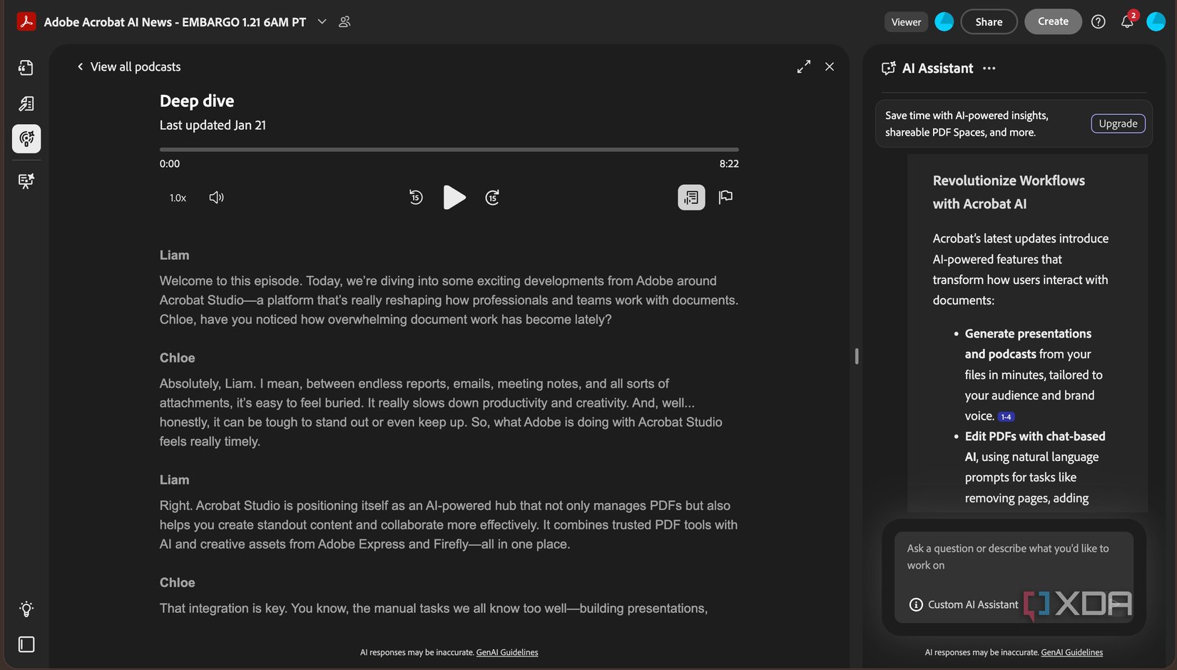 adobe pdf spaces generate presentation feature