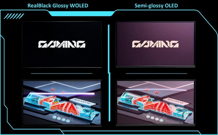 Gigabyte RealBlack Glossy WOLED panel vs. semi-glossy OLED.