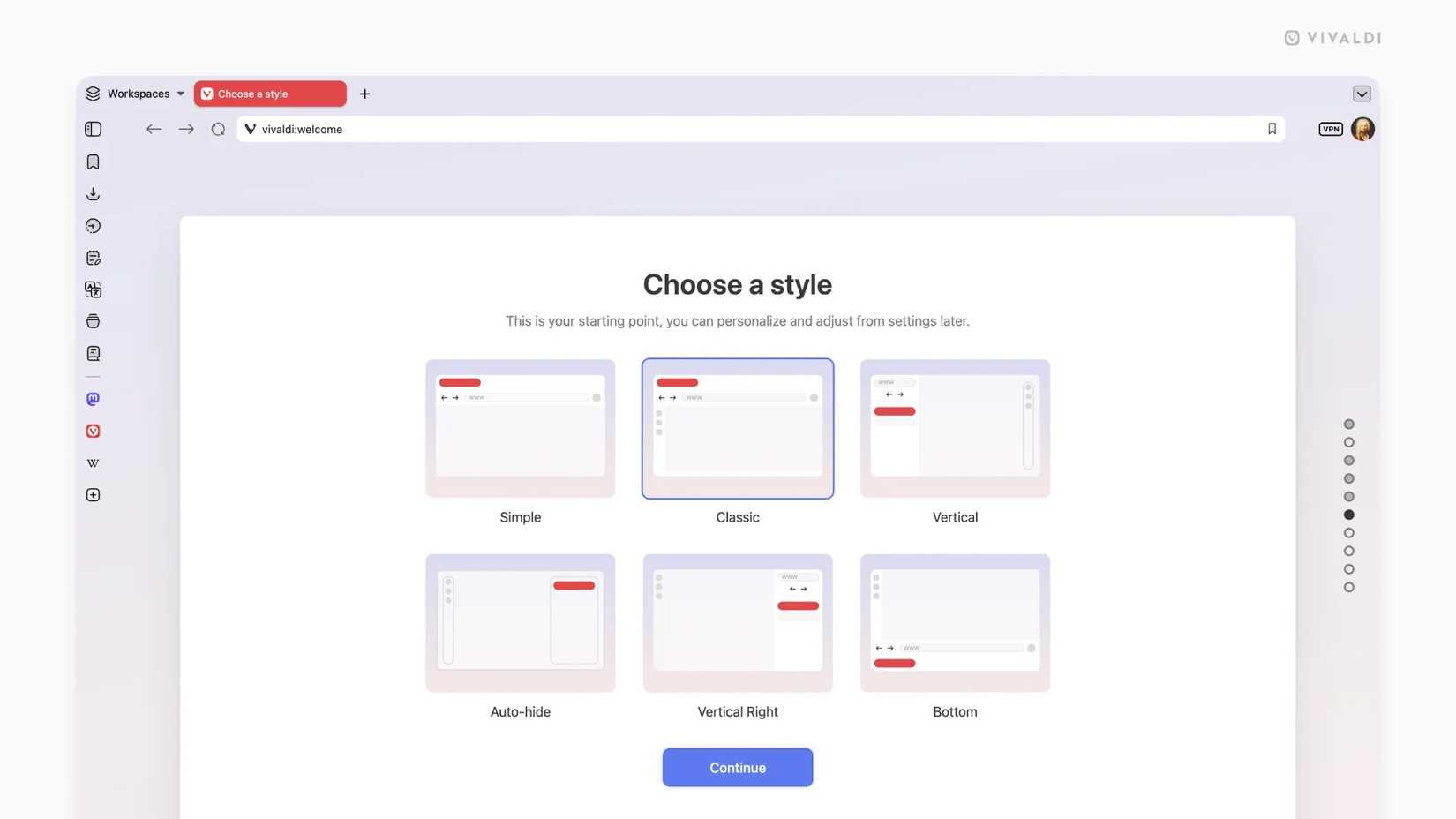 Vivaldi 8.0's layouts
