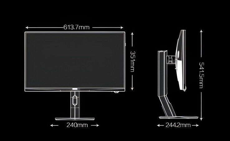 The image portrays the dimensions of the recently launched AOC Agon AG277UX gaming monitor. 