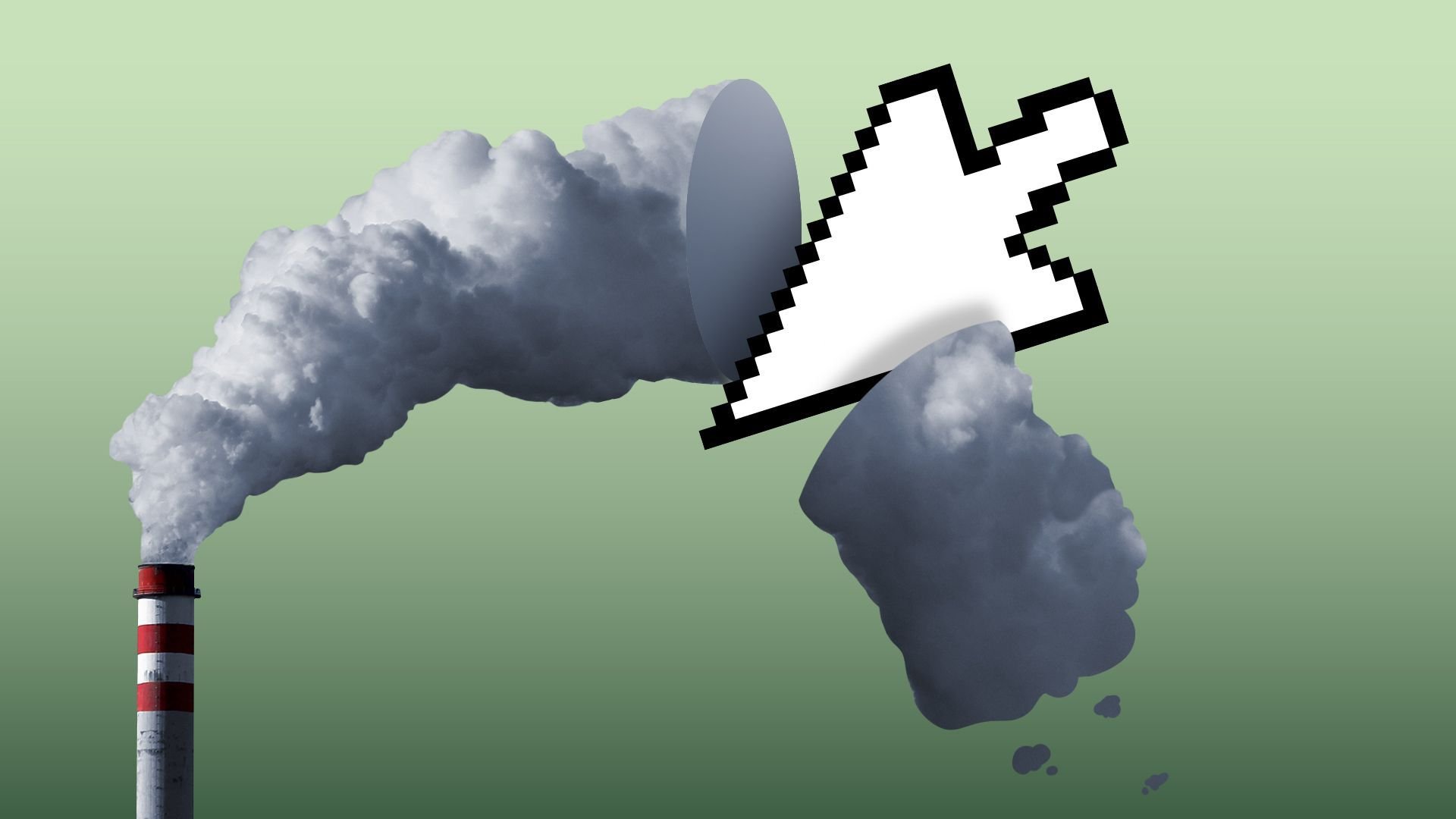 Illustration of a cursor cutting smoke from a smokestack in half.