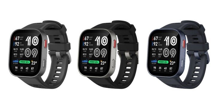 The Amazfit Bip Max smartwatch is available in gray, black and blue colorways