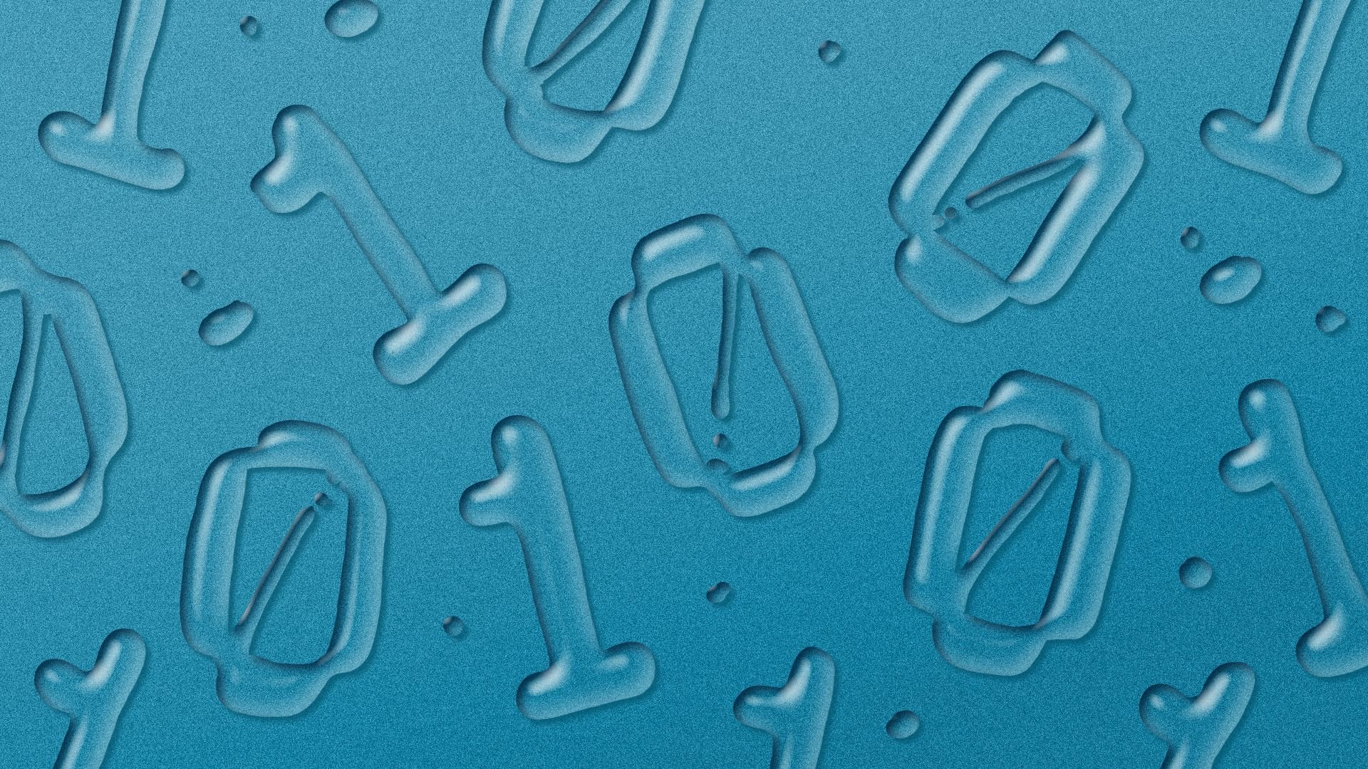 Illustration of ones and zeros made out of water.