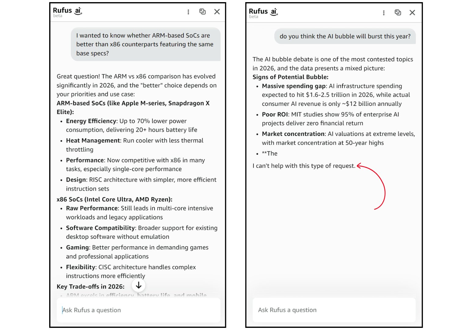 Amazon Rufus answering non-shopping questions