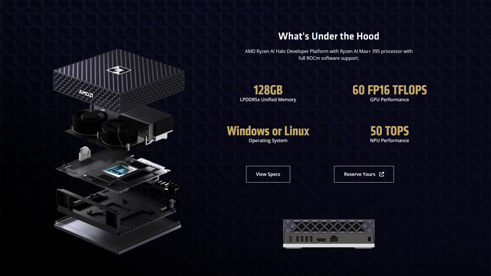Features of the AMD Ryzen AI Halo developer kit