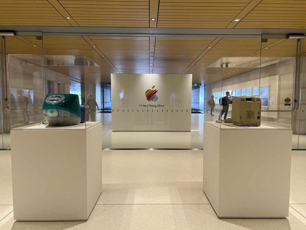 iMac and Macintosh on display at Apple Park