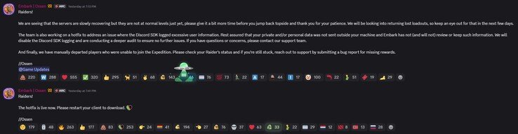 Update on the Discord issue. 