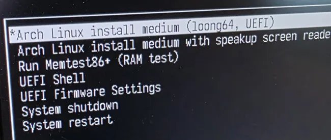 Arch Linux booting on LoongArch