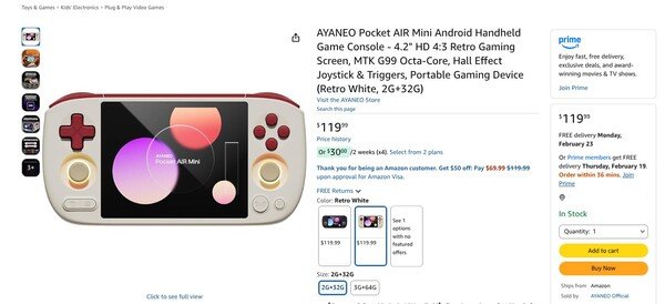 The 2GB RAM variant  of the Ayaneo Pocket Air Mini is available in two colors and delivers in a few days