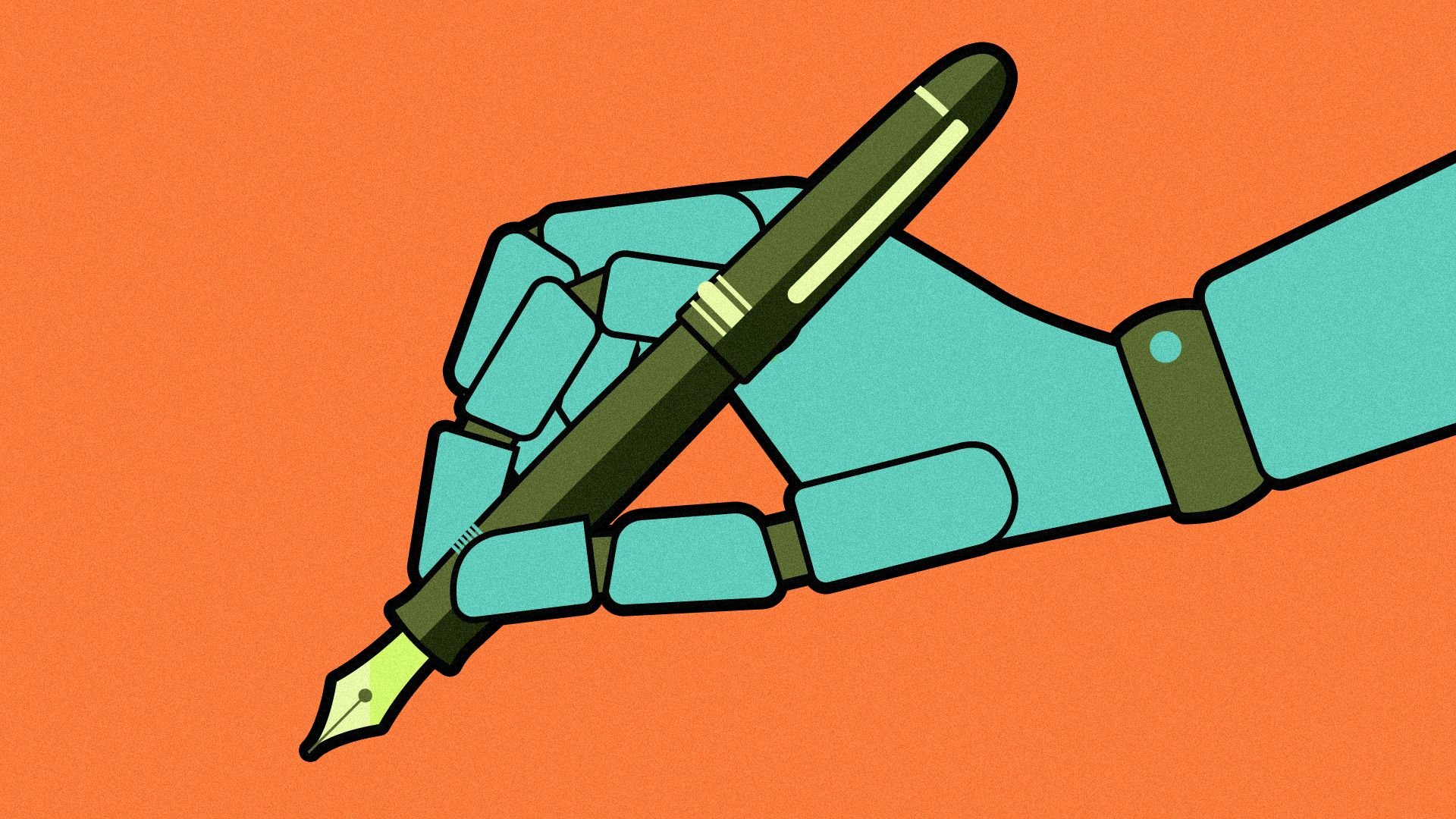 Illustration of a robot holding a fountain pen.