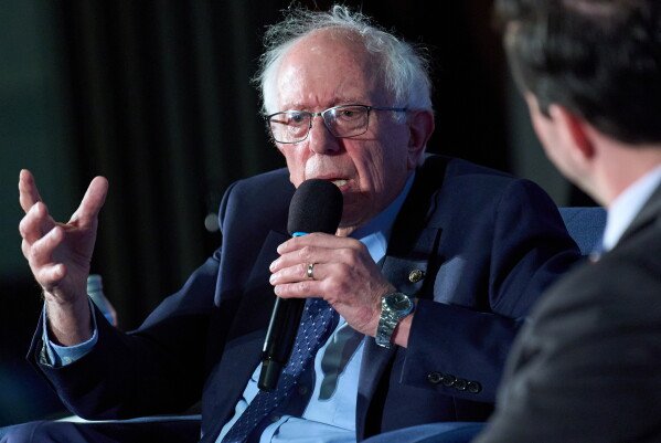 Sen. Bernie Sanders, I-Vt., speaks about topics including politics and artificial intelligence, Monday, June 8, 2026, at the National Press Club in Washington. (AP Photo/Jacquelyn Martin)