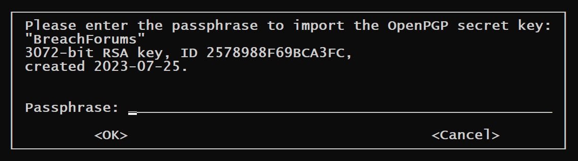 Passphrase-protected BreachForums PGP private key