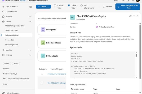 Azure SRE Agent Expands Capabilities with Custom SSL Certificate Monitoring Solution