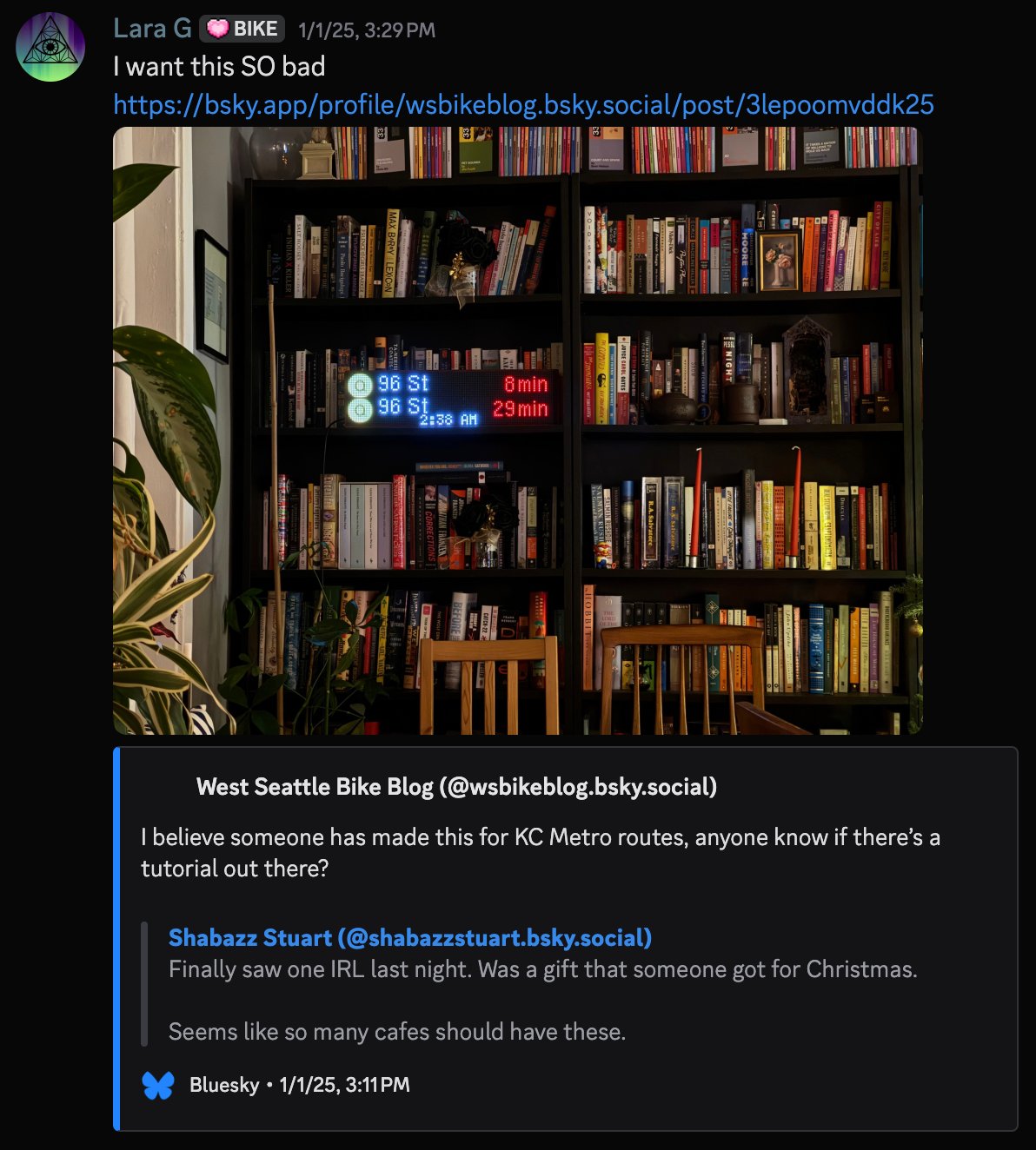 Discord message from Lara G on January 1, 2025 at 3:29 PM which says 