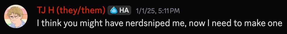 Discord message from TJ H on January 1, 2025 at 5:11 PM which says 